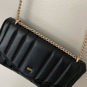DKNY Black Quilted Shoulder Bag with Gold Chain Strap